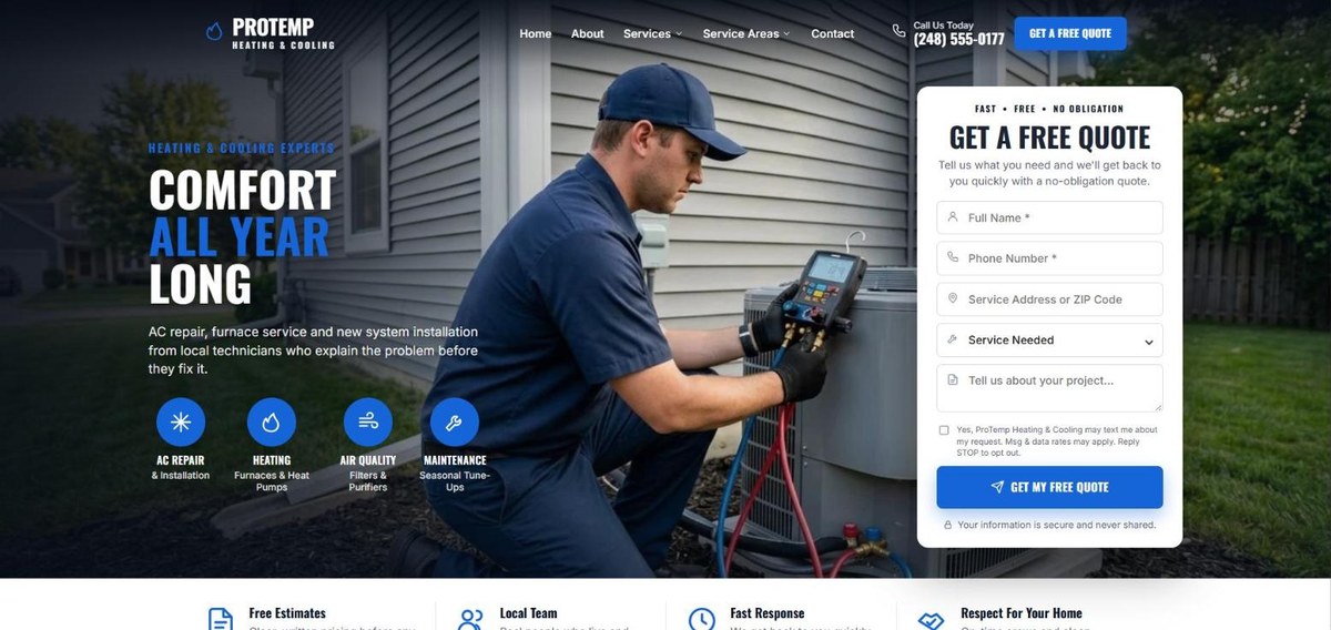 ProTemp professional business website design